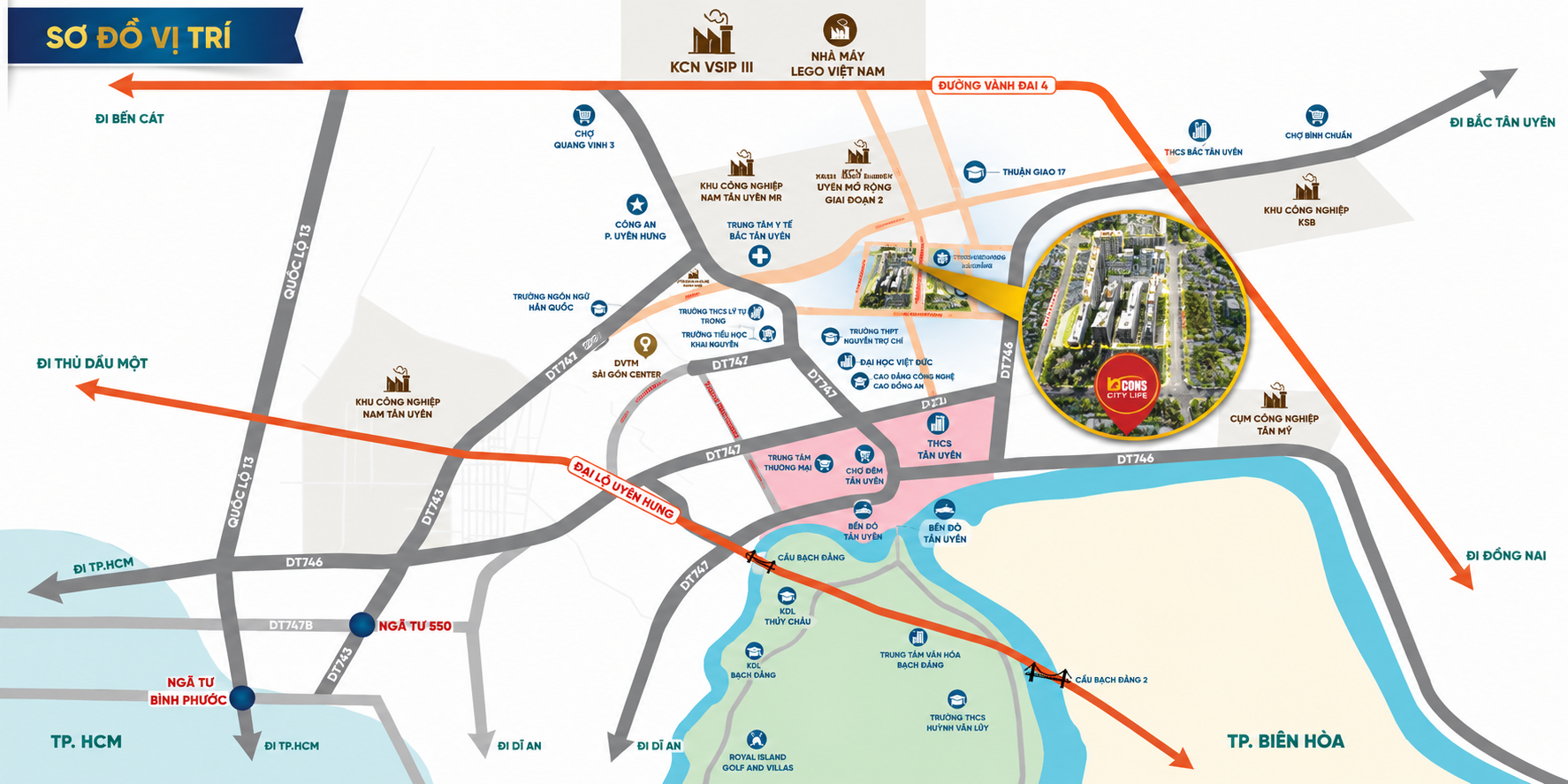 Vị trí Bcons City Life gần VSIP III và Nam Tân Uyên