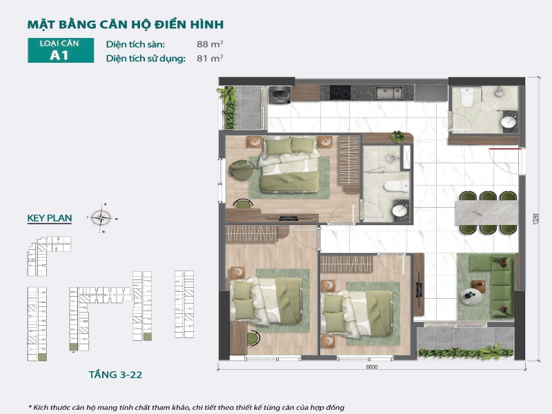 Căn hộ mẫu 3 phòng ngủ